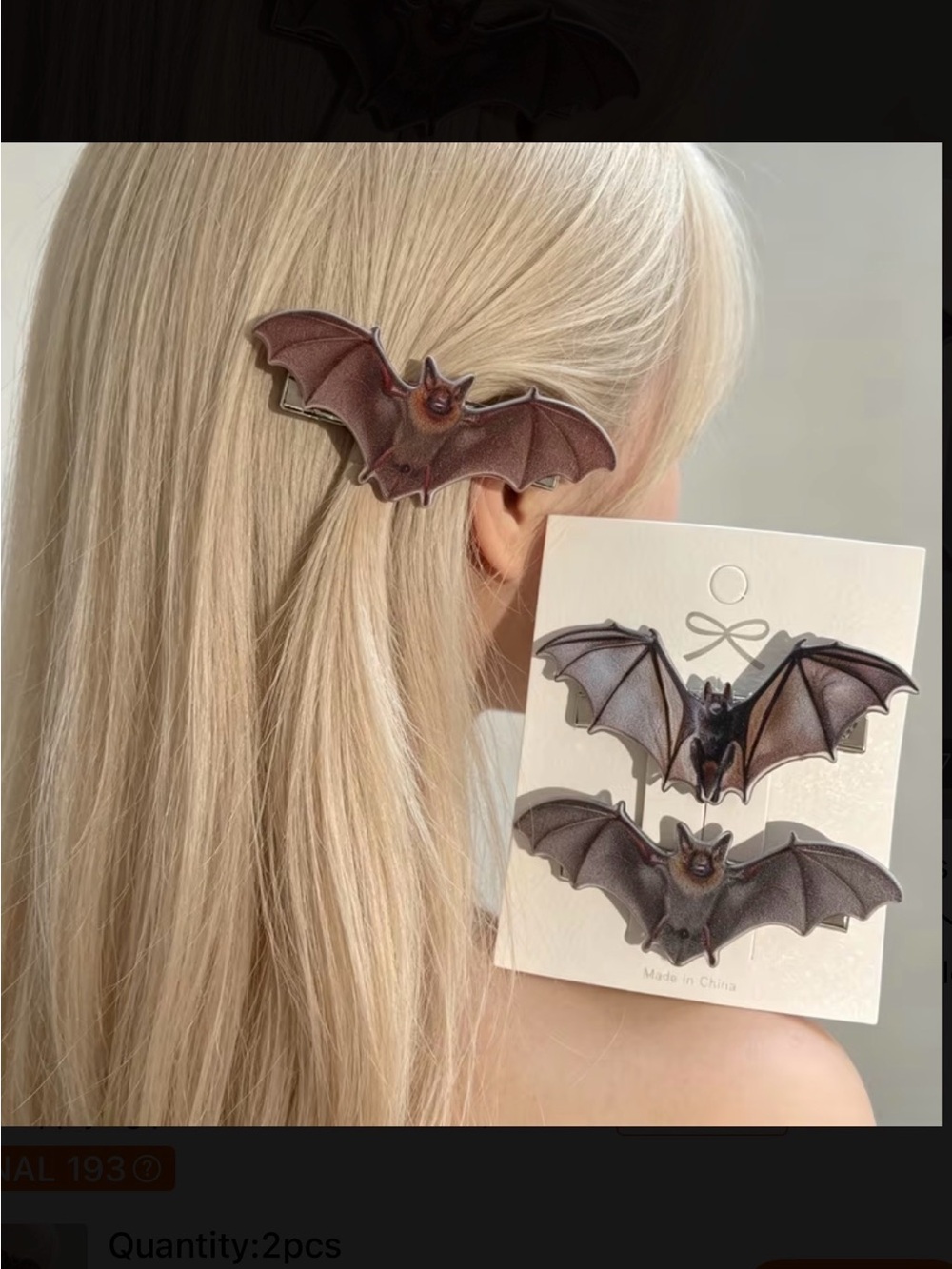 ⭐️ Bat Hair Clips Flat 2D Plastic on metal clip new